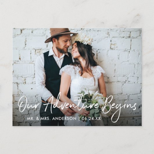 Carte Postale Script Mariage manuscrit Notre Merci d'aventure (Devant)