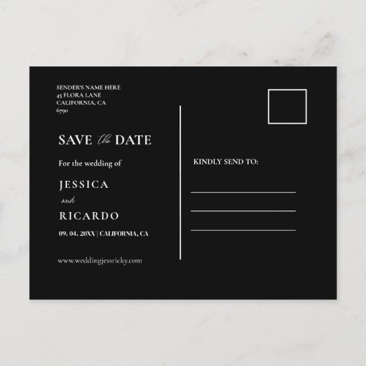 Carte Postale Script Mariage Noir & Blanc Enregistrer La Date Ph (Dos)