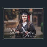 Carte Postale script mince moderne merci diplôme<br><div class="desc">carte personnalisée moderne photo texte lettrage script blanc. N'hésitez pas à modifier l'image et le message au verso.</div>