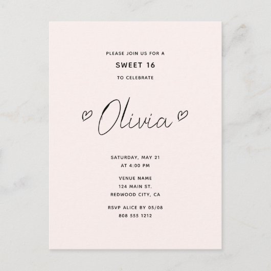 Carte Postale Script minimal Coeur rose doux 16 (Devant)