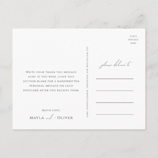 Carte Postale Script minimal Whimsical | Merci Mariage noir (Dos)
