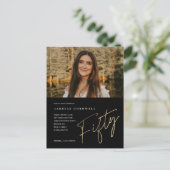 Carte Postale Script minimaliste Gold 50ème photo Anniversaire (Debout devant)
