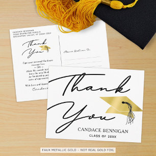 Carte Postale Script minimaliste Noir Merci de graduation or