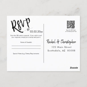 Carte Postale Script minimaliste QR Code Mariage, événement RSVP