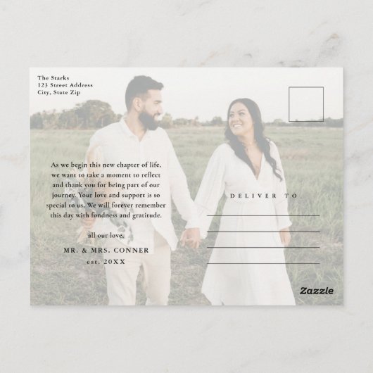 Carte Postale Script moderne 2 Mariage photo Merci (Dos)