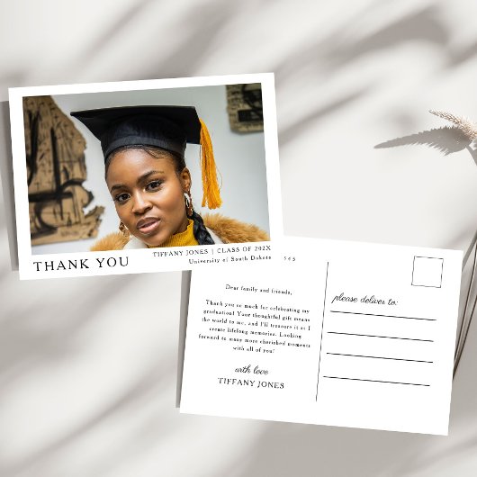 Carte Postale Script Moderne 3 Photos Remerciements de Diplômé