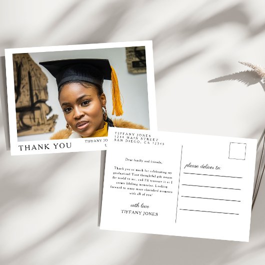 Carte Postale Script Moderne 3 Photos Remerciements de Diplômé