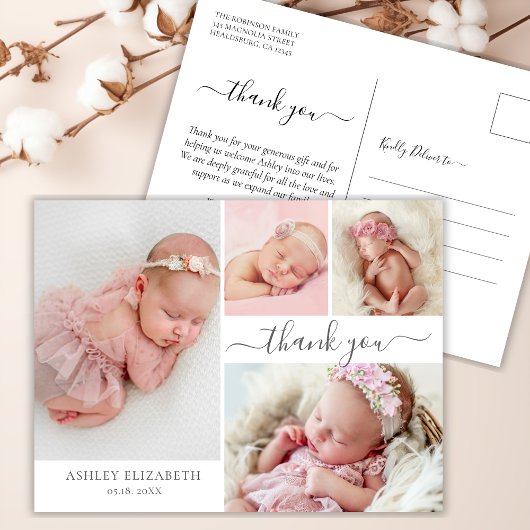 Carte Postale Script moderne 4 Photo Collage Merci bébé