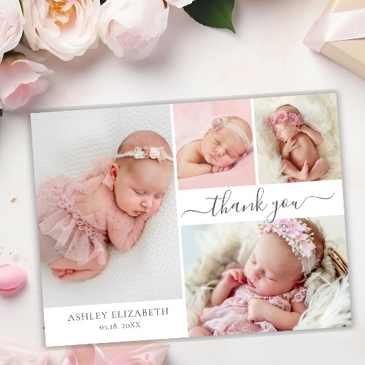 Carte Postale Script moderne 4 Photo Collage Merci bébé