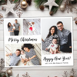 Carte Postale Script moderne 5 photos de Noël multiples<br><div class="desc">Budget Minimaliste Élégante Calligraphie Noir et Blanc Multiples Photos de Noël Cartes. Ce modèle festif, simple 5 (cinq) photo de carte de vacances présente un joli collage photo (sur l'avant 4 photo et au dos 1 photo), et "Joyeux Noël" et "Joyeux Fêtes" textes de bienvenue qui est écrit dans une...</div>