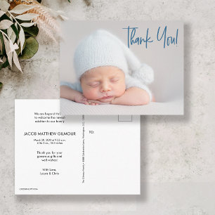 Carte Postale Script moderne bleu bébé garçon baby shower photo