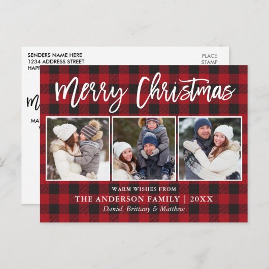 Carte Postale Script moderne Bracelet Joyeux Noël 3 Photo Plaid (Devant / Derrière)