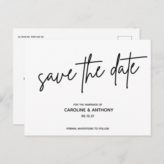 Carte Postale script moderne classe enregistrer la date (Devant / Derrière)