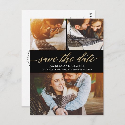 Carte Postale Script Moderne COULEUR ÉDITABLE Enregistrer La Dat (Devant / Derrière)