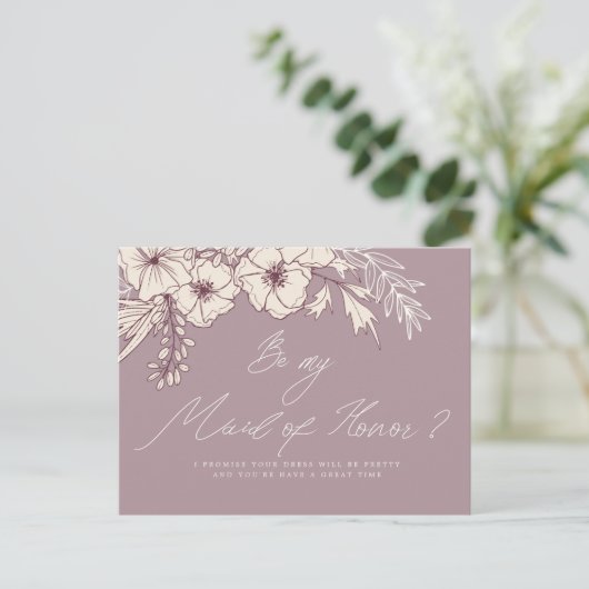 Carte Postale Script moderne Creme Floral Maid of Honor (Debout devant)