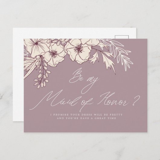 Carte Postale Script moderne Creme Floral Maid of Honor (Devant / Derrière)