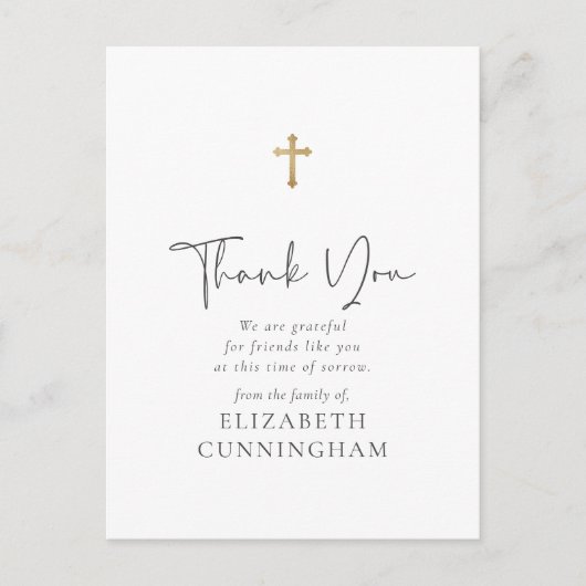 Carte Postale Script moderne Cursive Faux Gold Cross Memorial (Devant)
