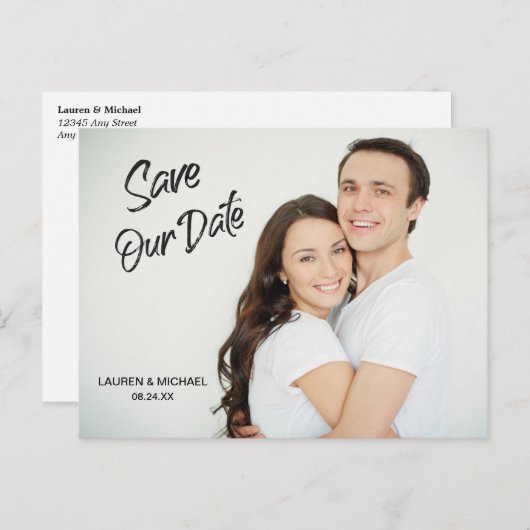 Carte Postale Script moderne de pinceau foncé Enregistrer le Mar (Devant / Derrière)