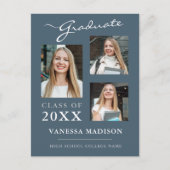 Carte Postale Script moderne Dusty Blue Graduate Faire-part (Devant)