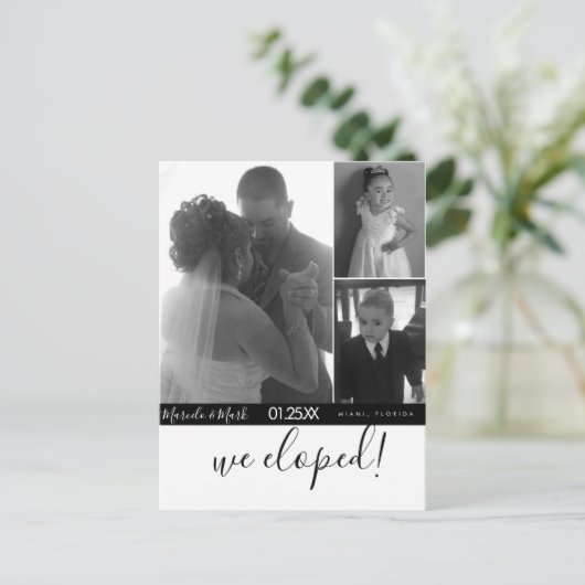 Carte Postale Script moderne Eloped noir blanc photo Collage (Debout devant)