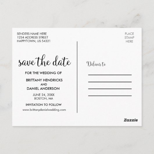 Carte Postale Script moderne Enregistrer la photo de date (Dos)