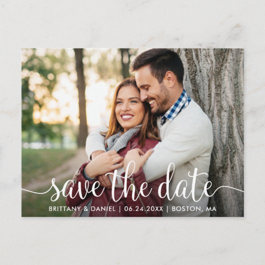 Carte Postale Script moderne | Enregistrer la photo de date (Devant)