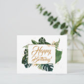 Carte Postale Script Moderne Feuilles Vertes Joyeux Anniversaire (Debout devant)
