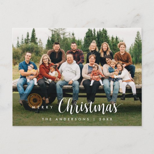 Carte Postale Script moderne, Joyeux Noël Famille Photo Postca (Devant)
