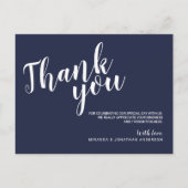 Carte Postale Script moderne Mariage bleu marine Merci (Devant)