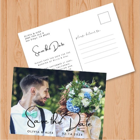 Carte Postale Script moderne mariage photo Enregistrer la date