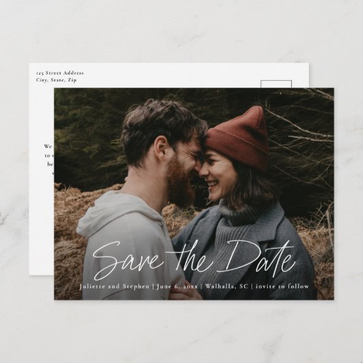 Carte Postale Script moderne Mariage photo simple Enregistrer la (Devant / Derrière)