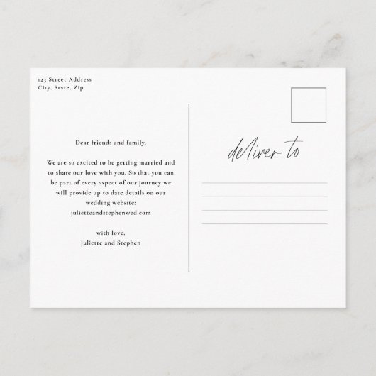 Carte Postale Script moderne Mariage photo simple Enregistrer la (Dos)