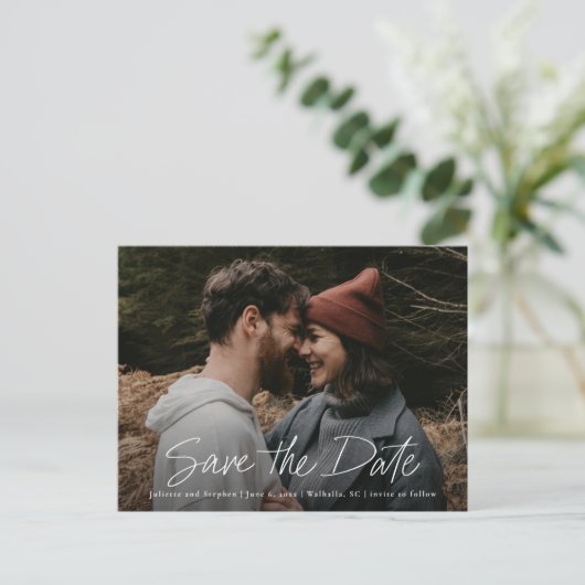 Carte Postale Script moderne Mariage photo simple Enregistrer la (Debout devant)