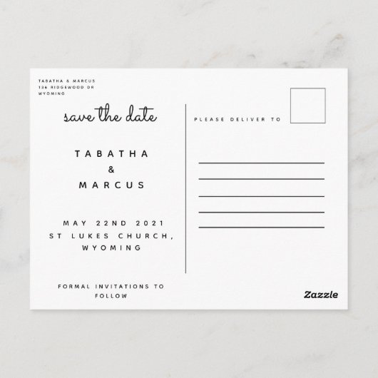 Carte Postale script moderne photo chic enregistrer la date (Dos)