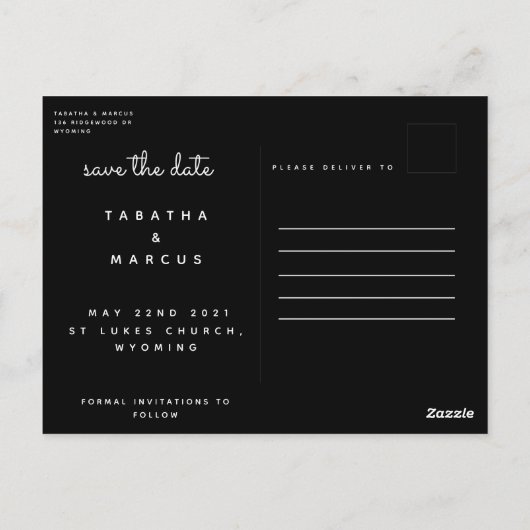 Carte Postale script moderne photo chic enregistrer la date (Dos)