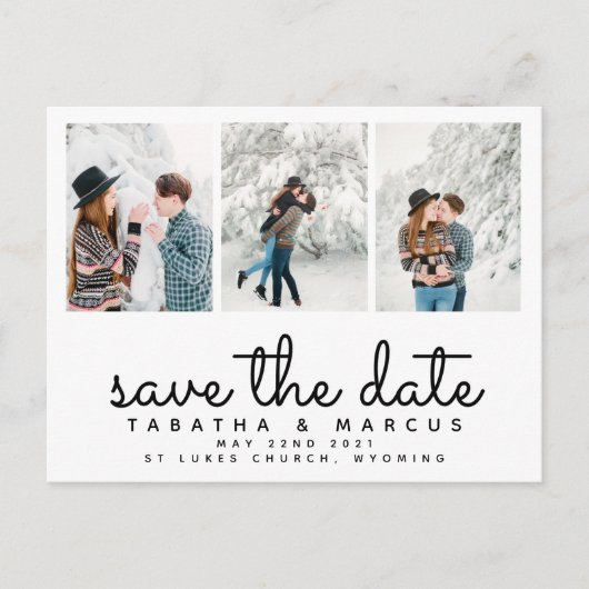 Carte Postale script moderne photo chic enregistrer la date (Devant)