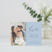 Carte Postale Script moderne Photo Mariage bleu Merci (Debout devant)
