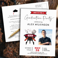Script moderne Red Fun Simple Photo Graduation BBQ
