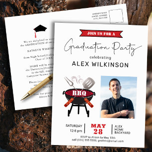 Carte Postale Script moderne Red Fun Simple Photo Graduation BBQ