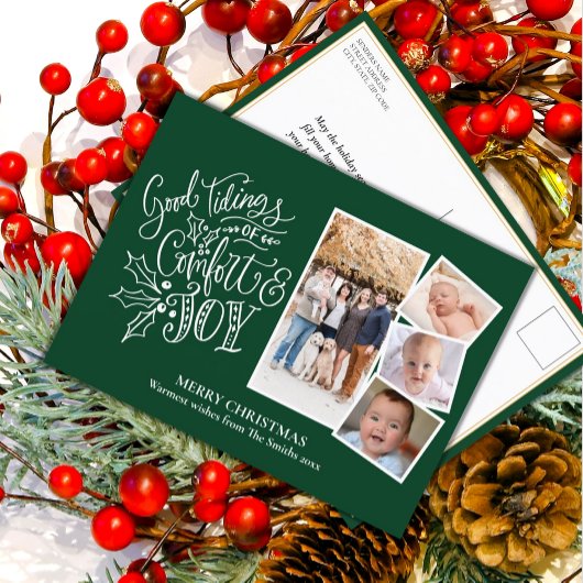 Carte Postale Script moderne sur Green Good Tidings of Comfort J