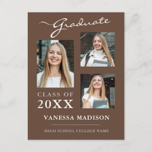 Carte Postale Script moderne Tan Brown Graduate Faire-part