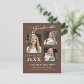 Carte Postale Script moderne Tan Brown Graduate Faire-part (Debout devant)