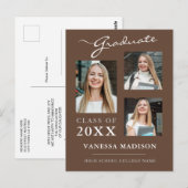 Carte Postale Script moderne Tan Brown Graduate Faire-part (Devant / Derrière)