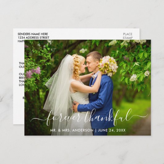 Carte Postale Script moderne tendance Mariage Forever Thankful (Devant / Derrière)