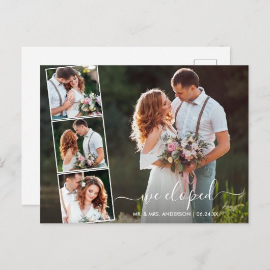 Carte Postale Script moderne tendance Nous Avons Elopé 4 Photo (Devant / Derrière)