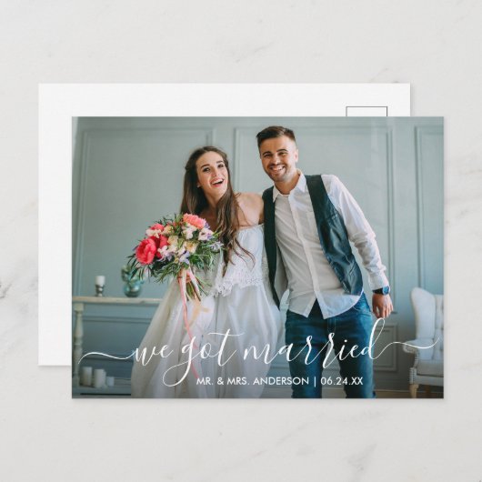 Carte Postale Script moderne tendance Nous Nous Sommes Mariés Ph (Devant / Derrière)