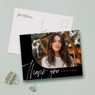 Carte Postale Script moderne une photo noir remerciement de fin