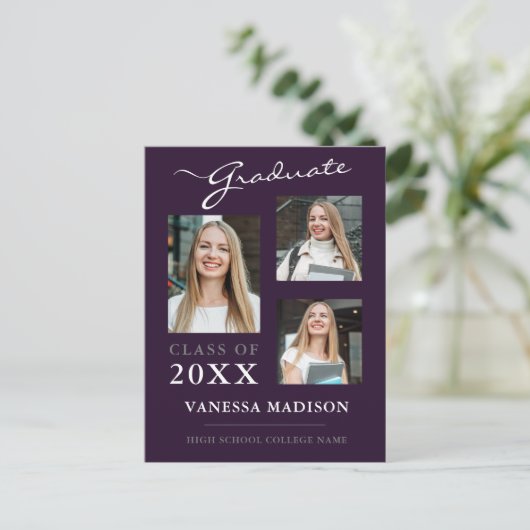 Carte Postale Script moderne violet Faire-part graduée (Debout devant)