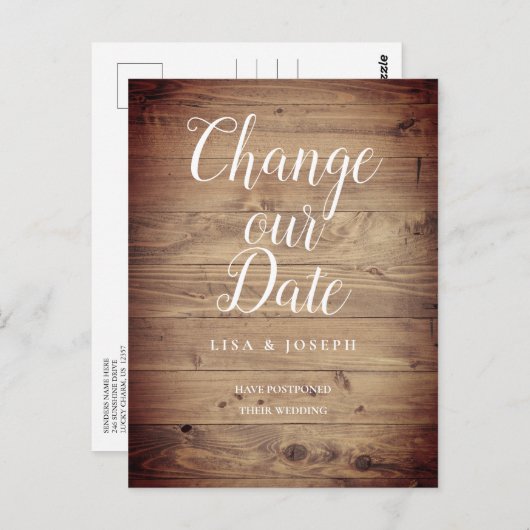 Carte Postale Script Modifier la date reportée Bois rustique (Devant / Derrière)