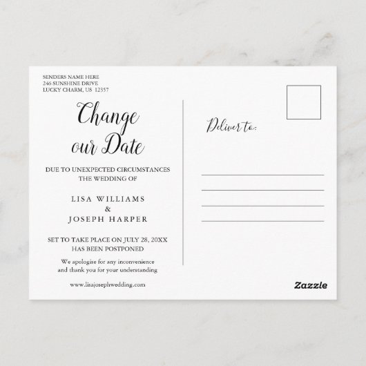 Carte Postale Script Modifier la date reportée Bois rustique (Dos)